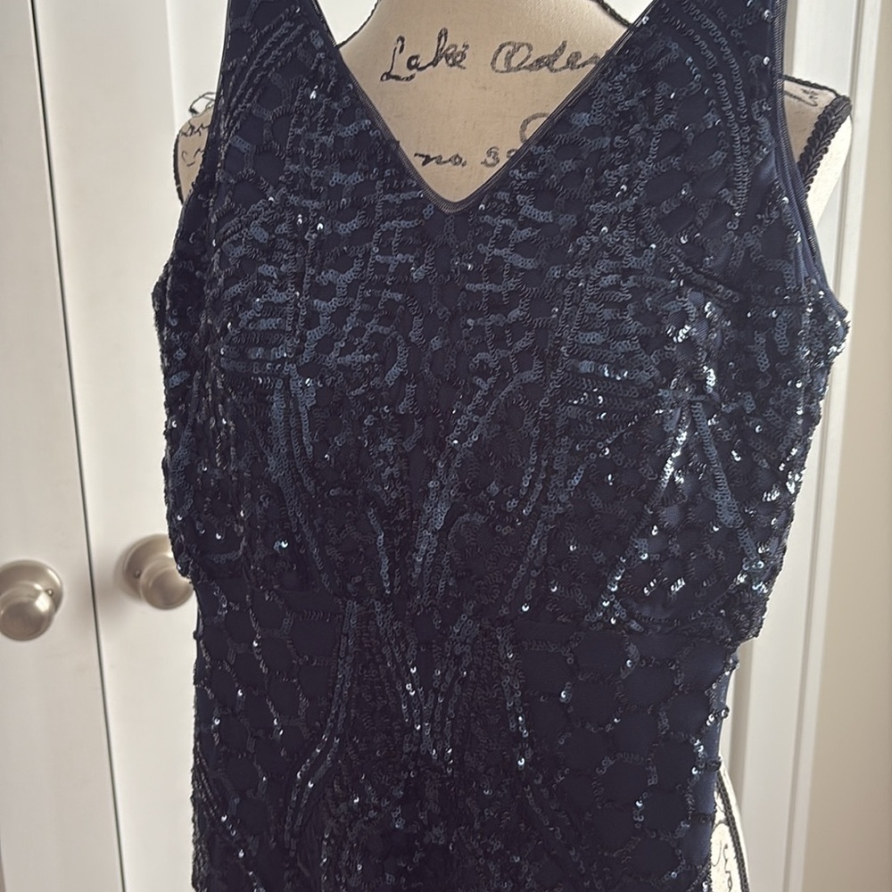 Blue sequin mermaid style, evening gow flared bottom mother of the groom